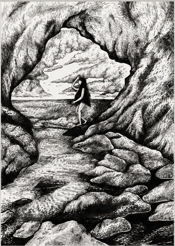 Passage, sortir de l'ombre – Indian ink on paper, 29.6 × 41.7 cm