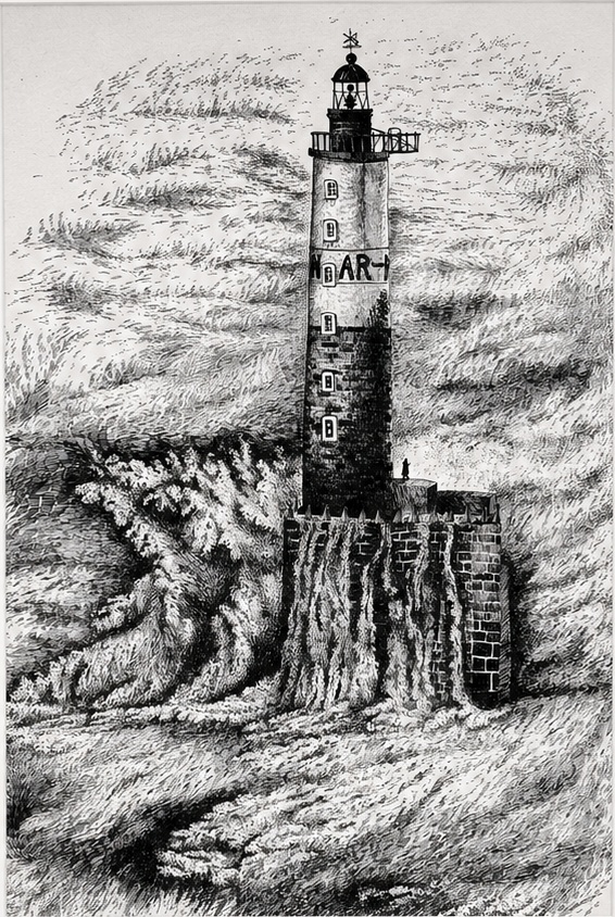 L'axe dans la tempête, Indian ink on paper